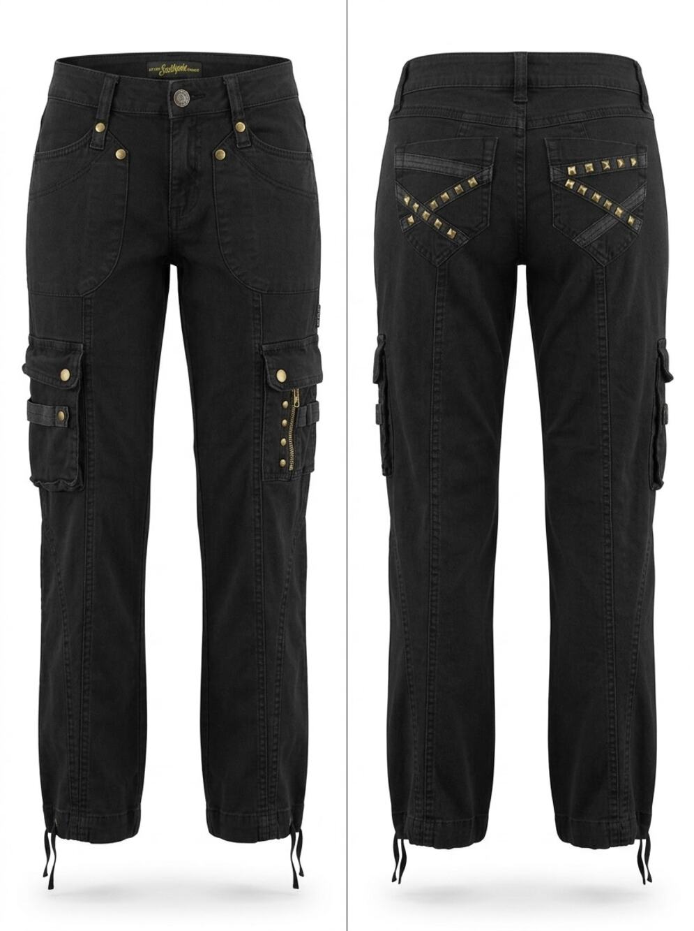 Southpole Studded Embroidered Cargo Pants Black Denim Women Size 3